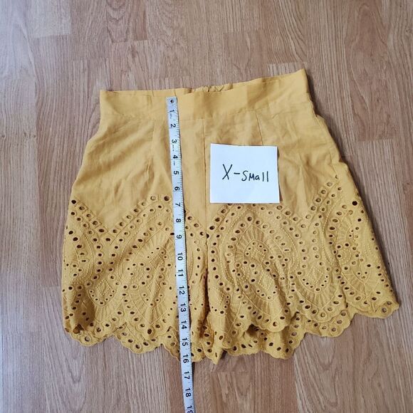 Ten Sixty Sherman Eyelet Detail High Waisted Yellow Shorts - Picture 11 of 15